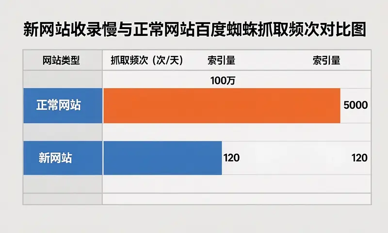 新网站收录慢与正常网站百度蜘蛛抓取频次对比图