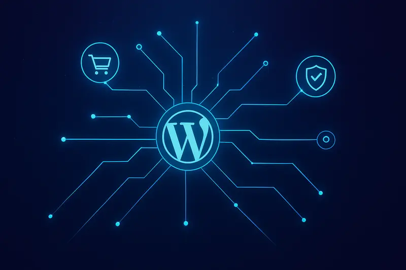 一张信息图,展示了WordPress建站的核心优势,包括灵活性、SEO友好和强大的插件生态系统