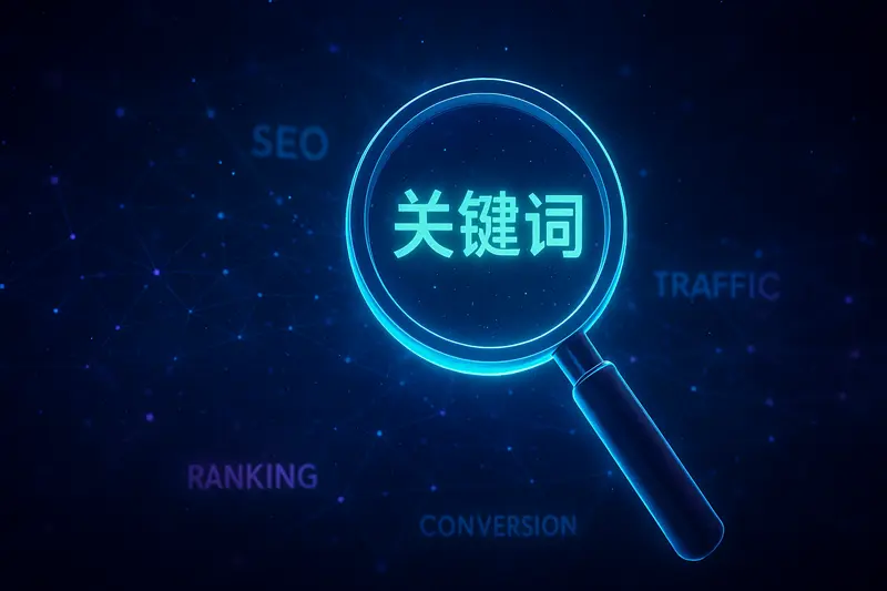 一张展示如何通过关键词研究找到核心关键词“益阳网站建设”的概念图