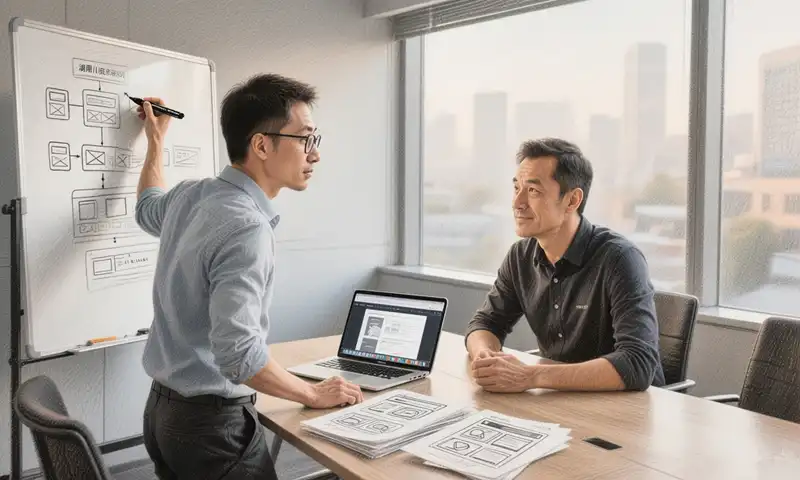 益阳本地网站建设服务商与客户进行一对一专业需求沟通素描图