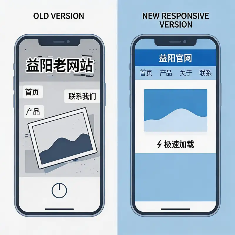 益阳老网站翻新重构与响应式手机端错位修复对比