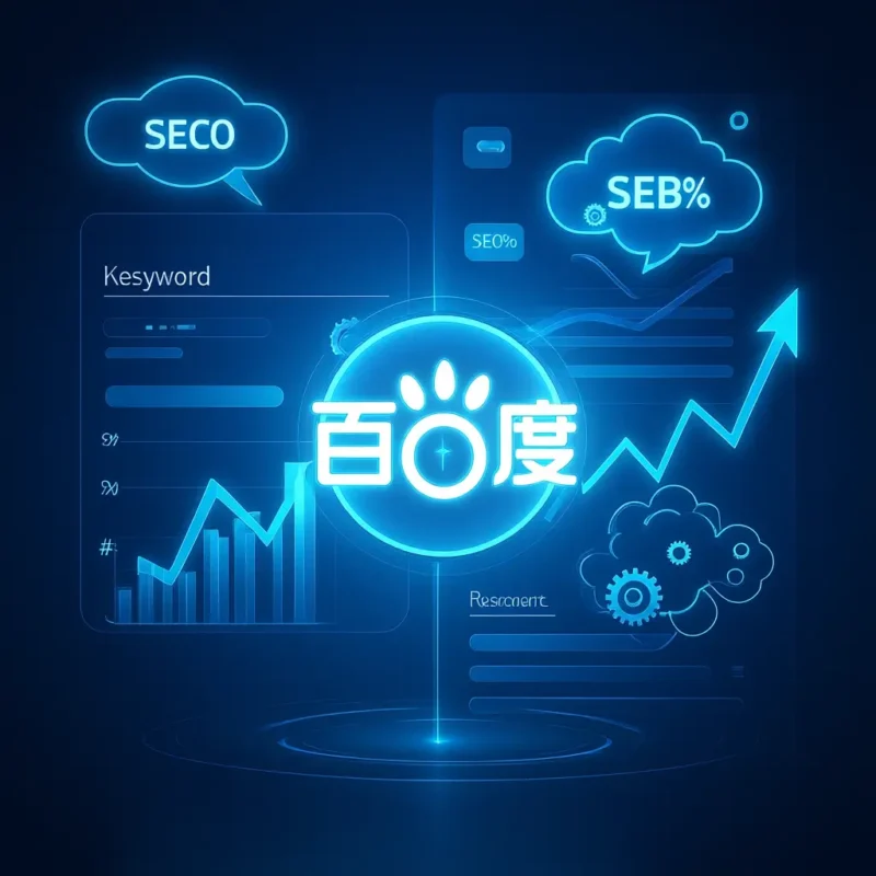 一张展示益阳网站进行百度SEO排名优化的策略图,包含上升的数据曲线和关键词